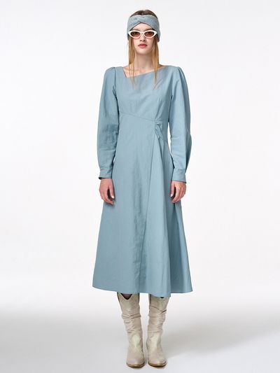 ETMON Unbalance Line Pintuck Dress - Greyish Blue