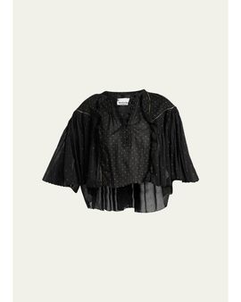 Etoile Isabel Marant Veenia Polka-Dot Pleated Cotton Voile Crop Blouse
