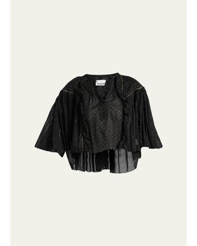 Etoile Isabel Marant Veenia Polka-Dot Pleated Cotton Voile Crop Blouse