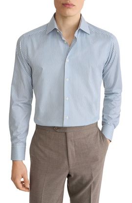 Eton Eton Contemporary Fit Light Green Stripe Signature Cotton Twill Dress Shirt 