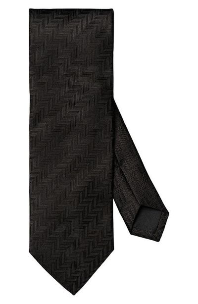 Eton Eton Solid Black Silk Herringbone Tie 