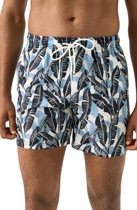 Eton Eton Tropical Leaf Print Swim Trunks