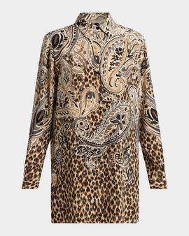 Etro Animal Paisley-Print Silk Tunic Shirt