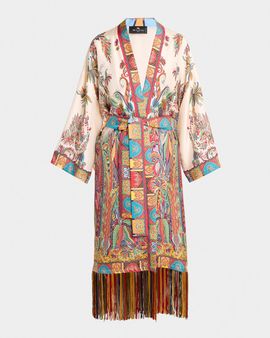 Etro Belted Paisley Silk Fringed Dustcoat