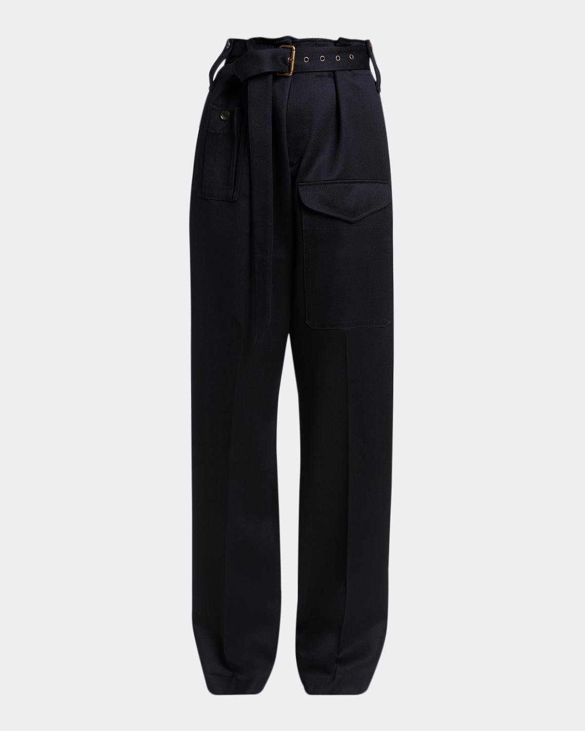 Etro Belted Paperbag Waist Straight-Leg Trousers