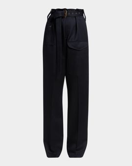 Etro Belted Paperbag Waist Straight-Leg Trousers