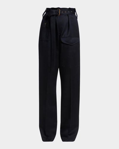 Etro Belted Paperbag Waist Straight-Leg Trousers