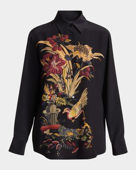 Etro Bird, Berry and Floral Silk Shirt