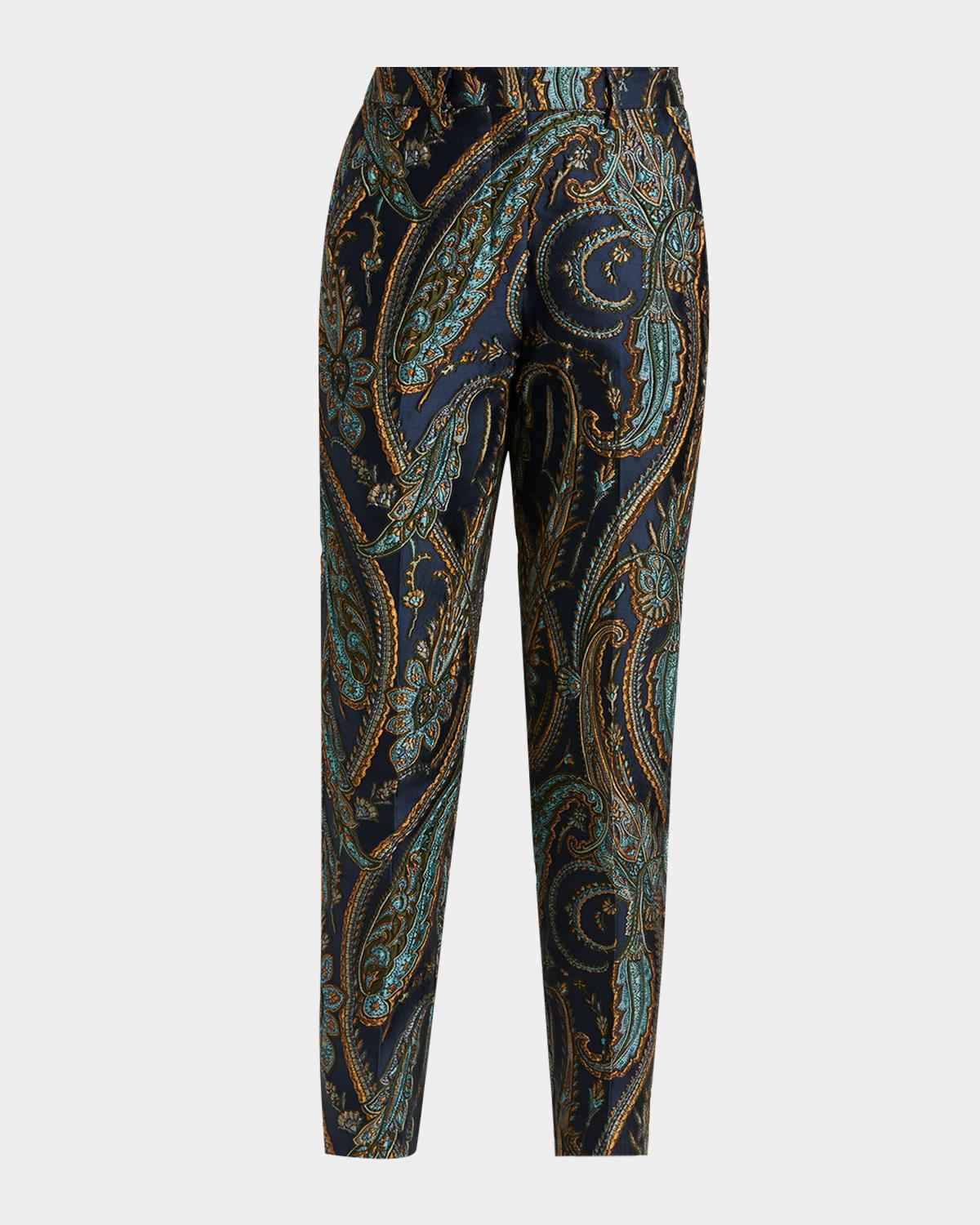 Etro Bristol Paisley Jacquard SLim-Leg Ankle Trousers