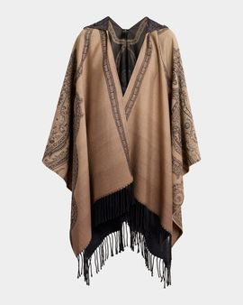 Etro Degrade Paisley Wool Jacquard Fringe Hooded Cape