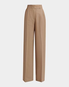 Etro Double-Pleated Striped Wool Jacquard Straight-Leg Trousers