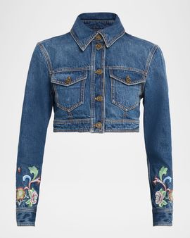 Etro Embroidered Crop Denim Jacket