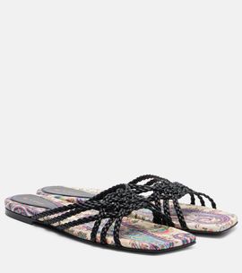 Etro Etro Canvas-trimmed printed leather slides
