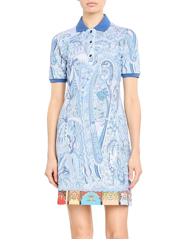 fashion nova long blue dress Etro Blue Floral V-Neck Short Sleeve Midi Dress