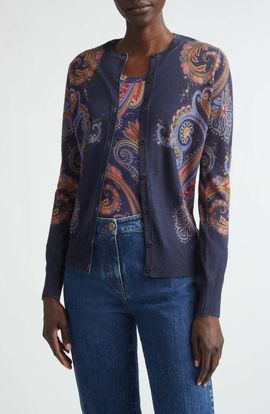 Etro Etro Floral Paisley Silk & Cashmere Cardigan