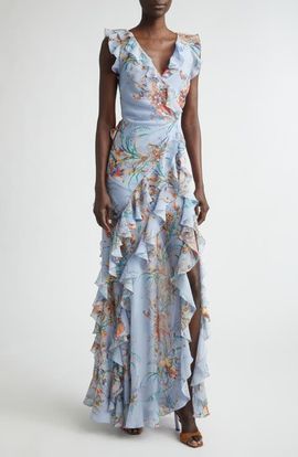 Etro Etro Floral Ruffled Check Jacquard Gown