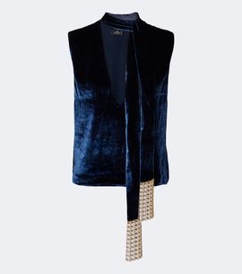 Etro Etro Fringed tie-neck velvet top