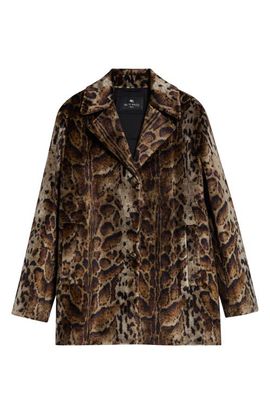 Etro Etro Leopard Print Cotton Blend Velveteen Coat