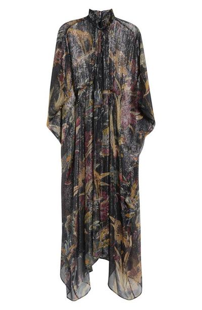 Etro Etro Metallic Stripe Print Silk Chiffon Dress