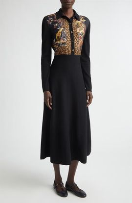 Etro Etro Mixed Media Long Sleeve Wool & Cashmere Midi Sweater Dress