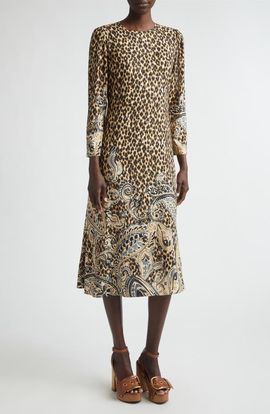 Etro Etro Mixed Print Long Sleeve Midi Dress