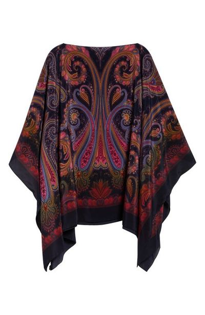 Etro Etro Paisley Degradé Print Silk Poncho