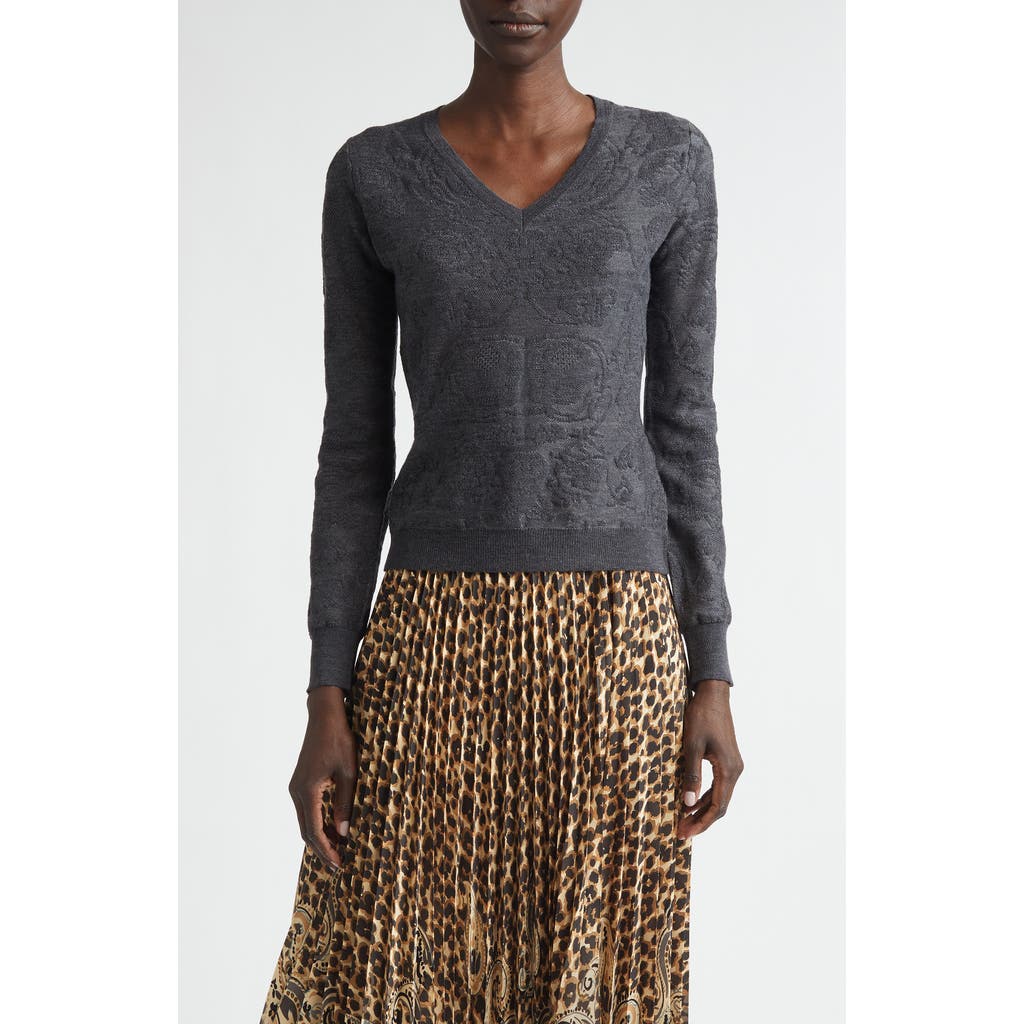 Etro Etro Paisley Jacquard Wool Blend V-Neck Sweater