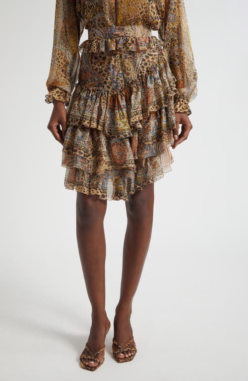 Etro Etro Paisley Leopart Spot Tiered High-Low Silk Miniskirt
