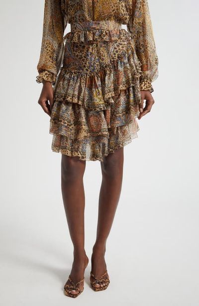 Etro Etro Paisley Leopart Spot Tiered High-Low Silk Miniskirt
