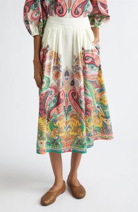 Etro Etro Paisley Pleated Cotton Voile Midi Skirt