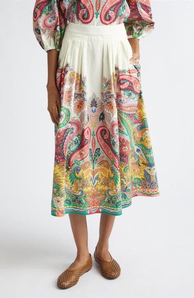 Etro Etro Paisley Pleated Cotton Voile Midi Skirt