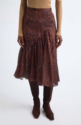 Etro Etro Paisley Print Asymmetric Silk Skirt