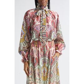 Etro Etro Paisley Print Cotton & Silk Scarf Neck Top