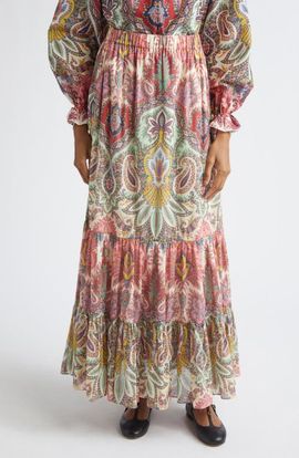 Etro Etro Paisley Print Cotton Tiered Maxi Skirt