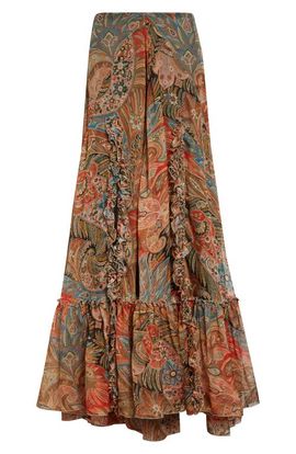 Etro Etro Paisley Print Ruffle Silk Chiffon Maxi Skirt