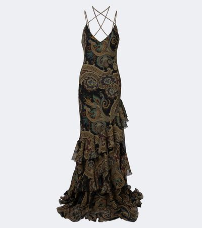 Etro Etro Paisley ruffled seersucker gown