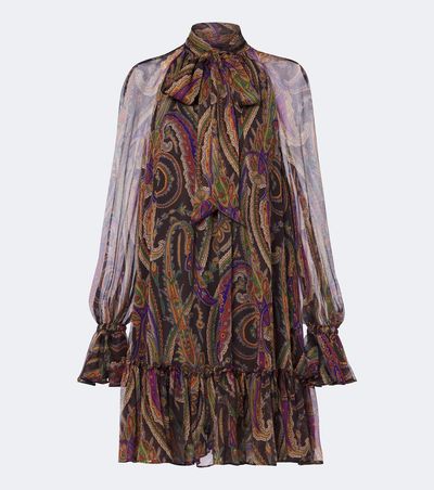 Etro Etro Paisley tie-neck silk minidress