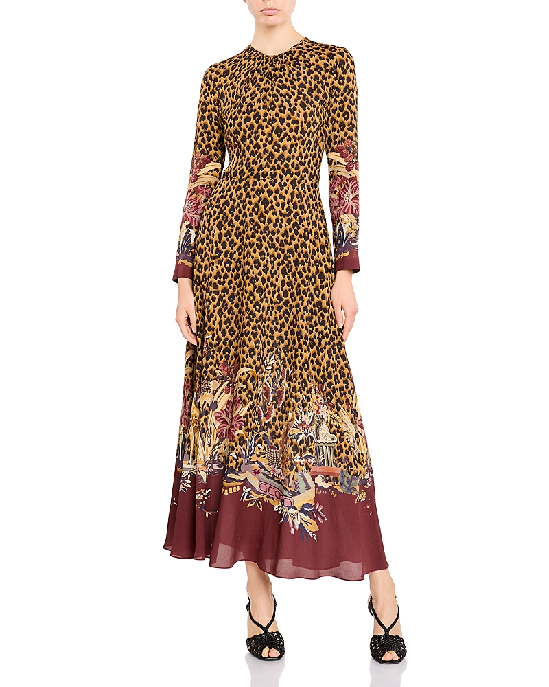 etro long sleeve dress Etro Lotus Paisley-Print Long-Sleeve A-Line Gown