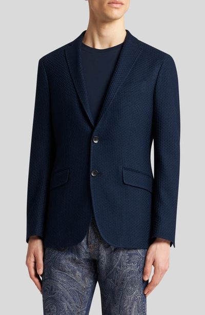 Etro Etro Roma Navy Textured Cotton Knit Blazer