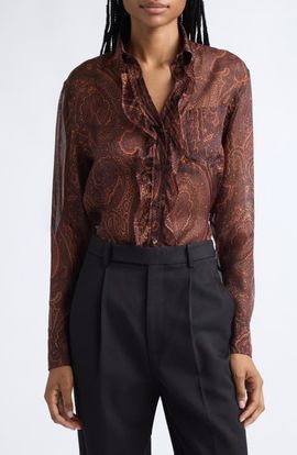 Etro Etro Ruffle Placket Paisley Silk Shirt