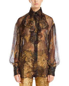 Etro Etro Silk Blend Ruffle Front Shirt