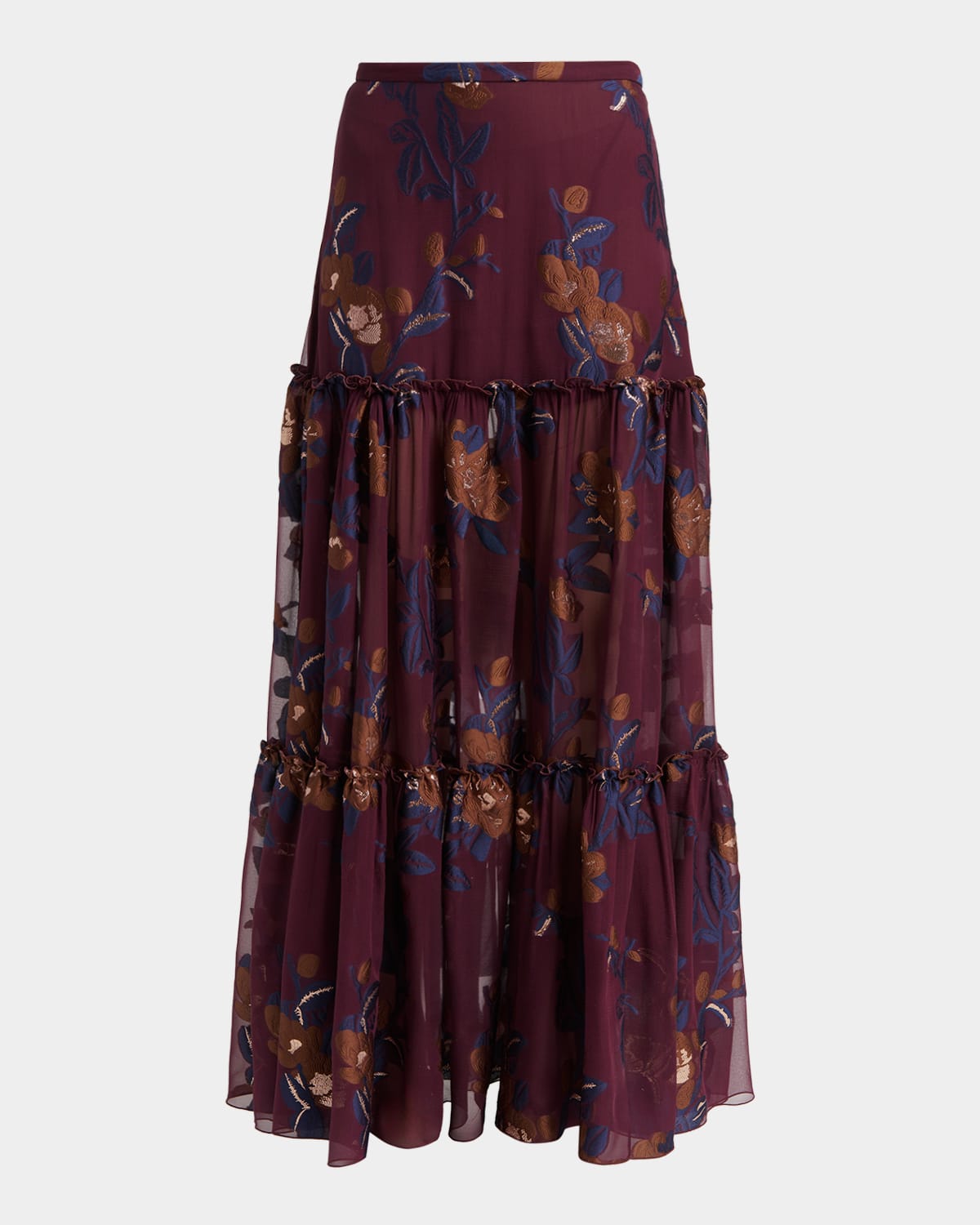 Etro Floral Embroidered Tiered Maxi Skirt