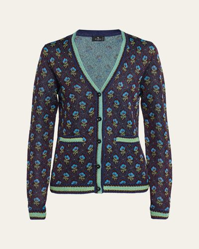 Etro Floral Knit V-Neck Cardigan