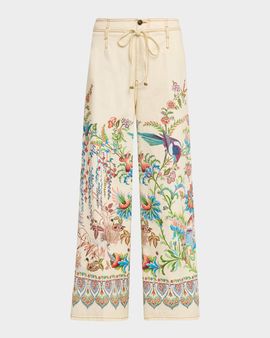 Etro Garden-Print Belted Wide-Leg Jeans