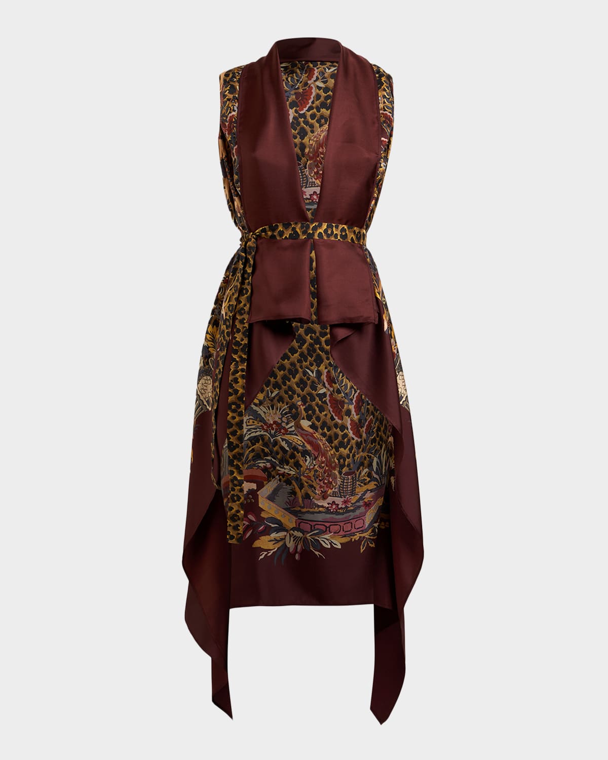 Etro Leopard & Avian Print Silk Foulard Vest