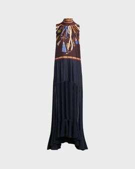 Etro Mock-Neck Foulard-Print Sheer Panel Maxi Dress