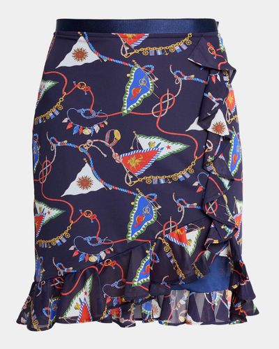 Etro Nautical Print Georgette Ruffled Tulip Mini Skirt