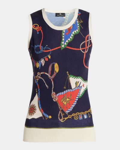 Etro Nautical Print Silk-Cashmere Sleeveless Sweater