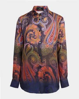 Etro Ombre Paisley-Print Chiffon Button-Down Shirt