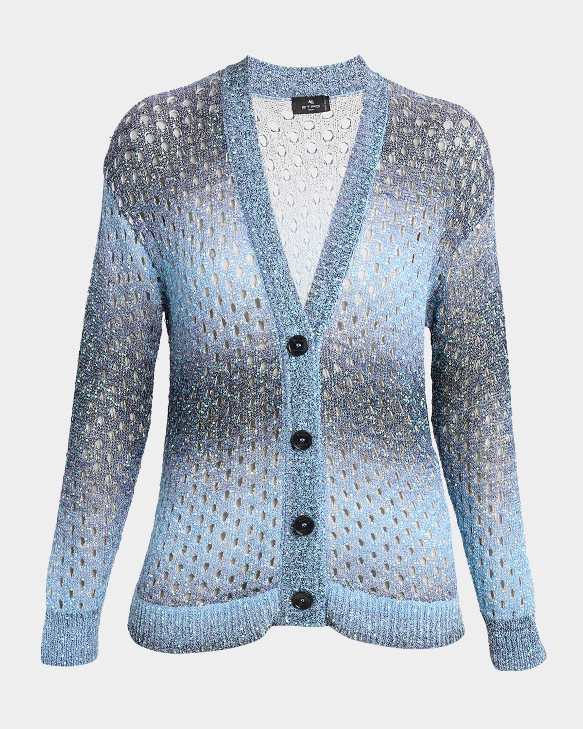 Etro Paillette Ombre Open-Knit V-Neck Cardigan